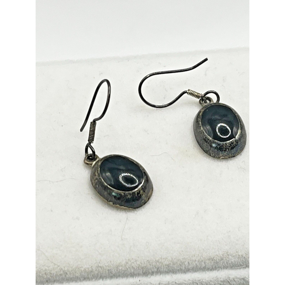 Vintage Native American Black Onyx Silver Earrings